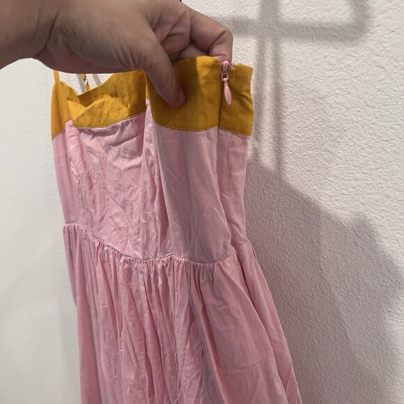 J.Crew Reimagined Tiered Color Block Pink Orange Midi Dress With Pockets Size 12 - Picture 8 of 11